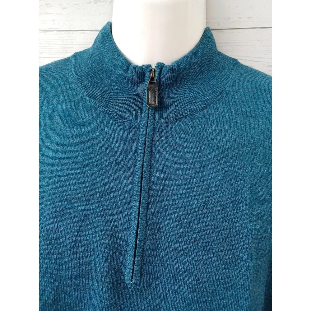 Jos A Bank Traveler Mens Sweater Blue Merino Wool 1/4 Zip Long Sleeve XL